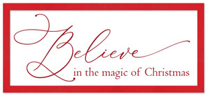 Oversize Believe in the Magic of Christmas 19" x 43.5" Framed Christmas Wall Decor  Sign Poster in a Red Wooden Frame with UV Acrylic and Hangers