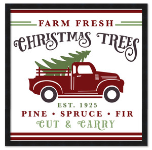 Farm Fresh Christmas Trees 15.5" x 15.5" Framed Christmas Wall Decor Art Print Sign Poster in a Black Wooden Frame with UV Acrylic and Hangers