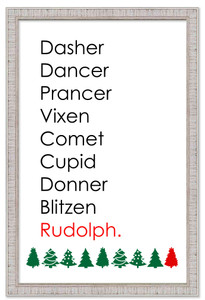 Reindeer Names 15.5" x 21.5" Framed Christmas Wall Decor Art Print Sign Poster in a White Wooden Frame with UV Acrylic and Hangers