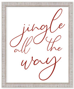 Jingle All The Way 17.5" x 21.5" Framed Christmas Wall Decor Art Print Sign Poster in a White Wooden Frame with UV Acrylic and Hangers