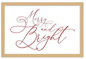 Red Merry and Bright 15.5" x 21.5" Framed Christmas Wall Decor Art Print Sign Poster in a Natural Wooden Frame with UV Acrylic and Hangers