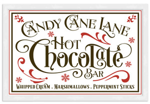 Candy Cane Lane Hot Chocolate Bar 13.5" x 19.5" Framed Christmas Wall Decor  Sign Poster in a Natural Wooden Frame with UV Acrylic and Hangers