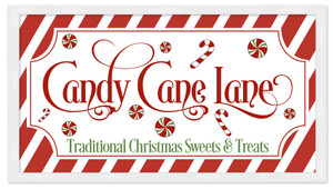Candy Cane Lane 11.5" x 21.5" Framed Christmas Wall Decor Art Print Sign Poster in a Natural Wooden Frame with UV Acrylic and Hangers