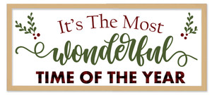 Big It's The Most Wonderful Time of the Year 9.5" x 21.5" Framed Christmas Wall Decor  Sign Poster in a Natural Wooden Frame with UV Acrylic