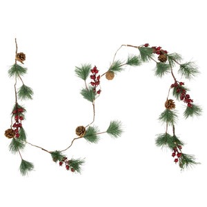 Pre-Lit Battery Operated Pine and Berry Christmas Garland - 6.5' - Warm White LED Lights