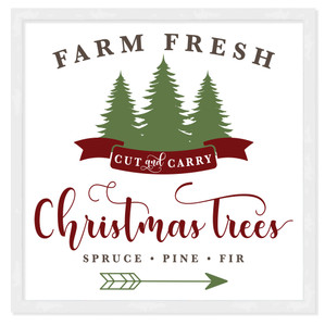 Cut and Carry Christmas Tree Farm 17.5" x 17.5" Framed Christmas Wall Decor  Sign Poster in a Natural Wooden Frame with UV Acrylic and Hangers