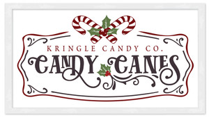 Kringle Candy Co Candy Canes 11.5" x 21.5" Framed Christmas Wall Decor Art Print Sign Poster in a Natural Wooden Frame with UV Acrylic and Hangers