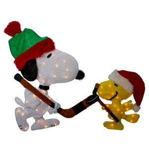 Lighted Snoopy and Woodstock Play Hockey Outdoor Christmas Decoration - 28"