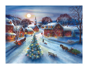 Moonlit Sleighride Winter Scene Wall Decor Art Print
