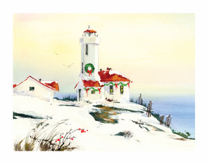 Christmas Lighthouse Winter Scene Wall Decor Art Print