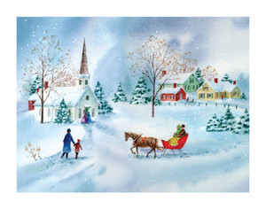 Town Festivities Winter Scene Wall Decor Art Print