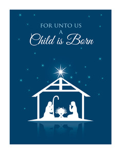 Blue Nativity Religious Holiday Wall Decor Art Print