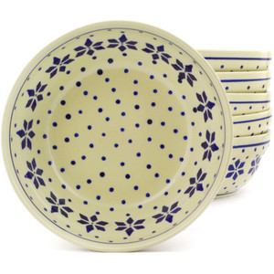 Polmedia Polish Pottery Set of 6 Bowls 7" Snowflake Polka Dot