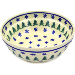 Polmedia Polish Pottery Bowl 7" Evergreen Snowflakes
