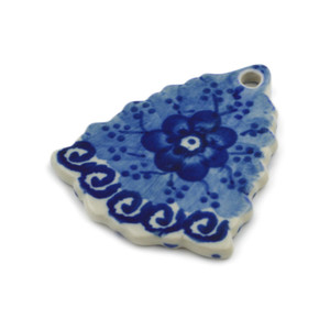Polmedia Polish Pottery Christmas Tree Pendant 3" Dancing Blue Poppies