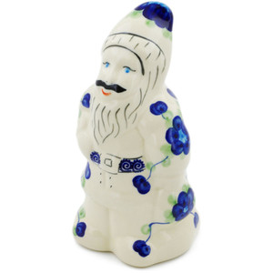 Polmedia Polish Pottery Santa Clause Figurine 7" Blue Poppies