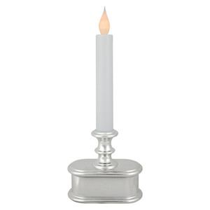 9.25" Pre-Lit LED White and Silver Lighted Christmas Candle Lamp
