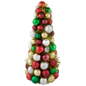 Shatterproof Ball Christmas Cone Tree with Tinsel - 15.75" - Multicolor