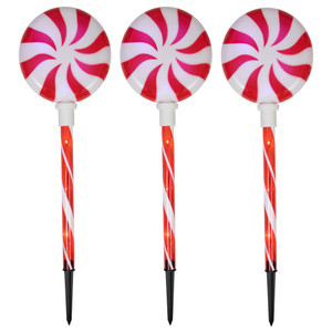 Set of 3 Lighted LED Peppermint Candy Christmas Pathway Markers 26"
