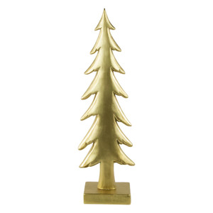 Shiny Christmas Tree on Square Base Decoration - 16" - Gold