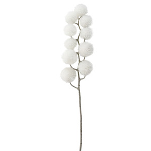 24" White Glittered Pom Pom Artificial Christmas Spray