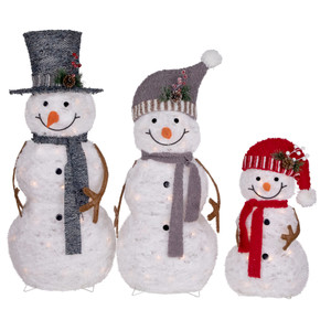 Lighted Snowman Family Outdoor Christmas Decoration - 39.5" - Warm White - Set of 3