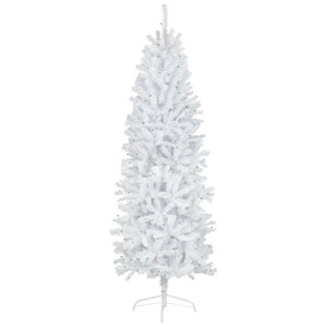 6.5’ Pre-Lit Slim Geneva White Spruce Artificial Christmas Tree, Green Lights