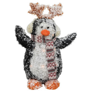 Lighted Snowy Penguin in Antler Hat Outdoor Christmas Decoration - 22" - Warm White