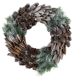 Brown and Green Pine Needle and Pine Cone Artificial Christmas Wreath, 13.5-Inch, Unlit