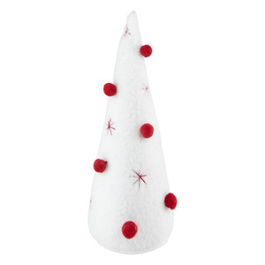 Plush Christmas Cone Tree with Pompom Ornaments - 11" - White and Red