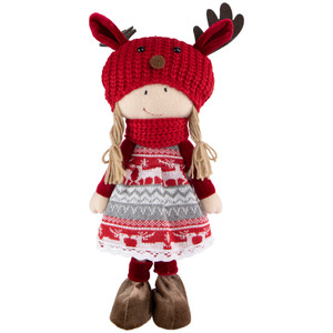 Nordic Girl with Moose Antler Hat Christmas Figure - 17" - Red and White
