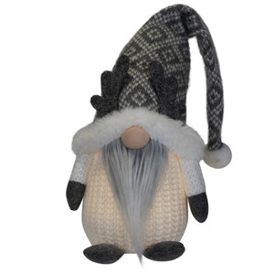 Lighted Gnome with Antlers Christmas Figure - 9" - Gray and White