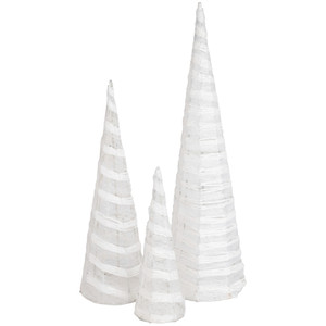 Glittered Cone Tree Christmas Decoration - 23.5 - White and Silver - Set of 3