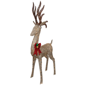 74" LED Lighted Champagne Deer with Red Bow Outdoor Christmas Decoration