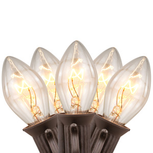 25 Count Clear C7 Christmas Lights, 24ft Brown Wire
