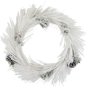 24" White Flocked Artificial Christmas Wreath with Pine Cones