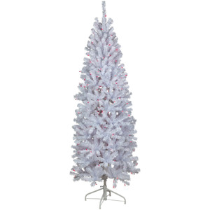 6.5’ Pre-Lit Slim Geneva White Spruce Artificial Christmas Tree, Pink Lights