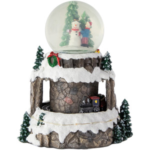 LED Lighted Animated and Musical Christmas Snowman and Train Snow Globe - 9.25"