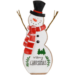 Wooden Snowman "Merry Christmas" Decoration - 8.5"