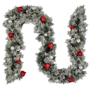 9' x 12’ Pre-Lit Snowy Bristle Pine Artificial Christmas Garland, Clear Lights