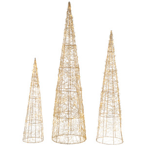 Set of 3 LED Twinkle Lighted Copper Mesh Cone Trees Outdoor Christmas Decoration 39.5"