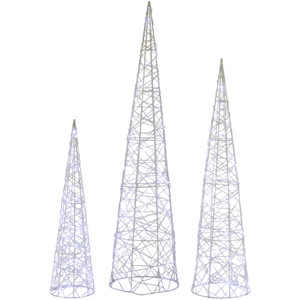 Set of 3 LED Lighted Twinkling Cone Trees Christmas Yard Decoration - Cool White Lights