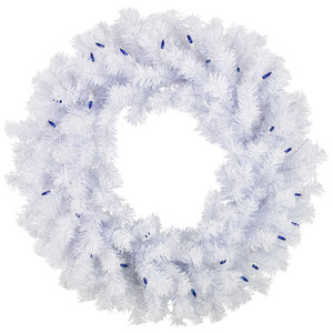 Pre-Lit Geneva White Spruce Artificial Christmas Wreath, 24-Inch, Blue Lights