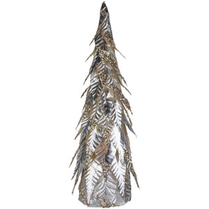 Sequined Layered Leaves Christmas Cone Tree - 26" - Platinum and Champagne Finish