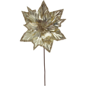24" Metallic Champagne Gold Glittered Poinsettia Christmas Stem Spray