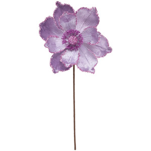 24" Glittered Lavender Magnolia Christmas Stem Spray