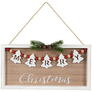 15.75" Framed Rustic "Merry Christmas" Beaded Wooden Wall Sign