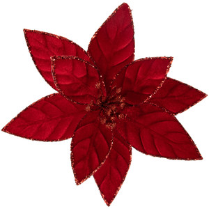 10" Red Glittered Poinsettia Christmas Floral Pick Clip-On Ornament