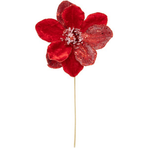 18" Red Magnolia Glittered Christmas Stem Spray