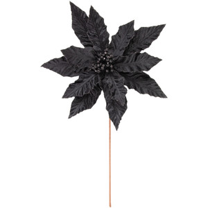 26" Black Glittered Poinsettia Christmas Stem Spray